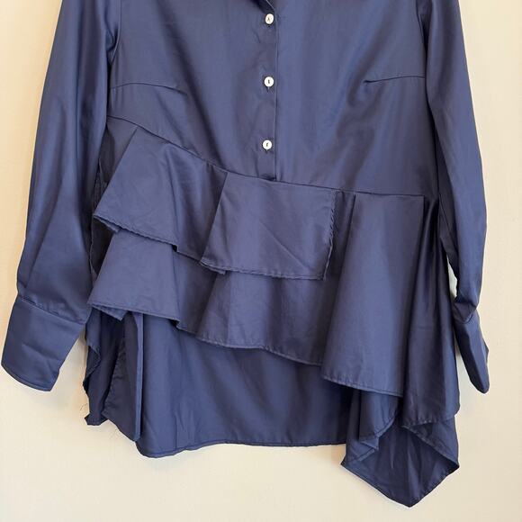 CO TE Asymmetric Button Up Shirt Womens 42 US M/L Blue Ruffle Office Work Italy - Picture 5 of 10